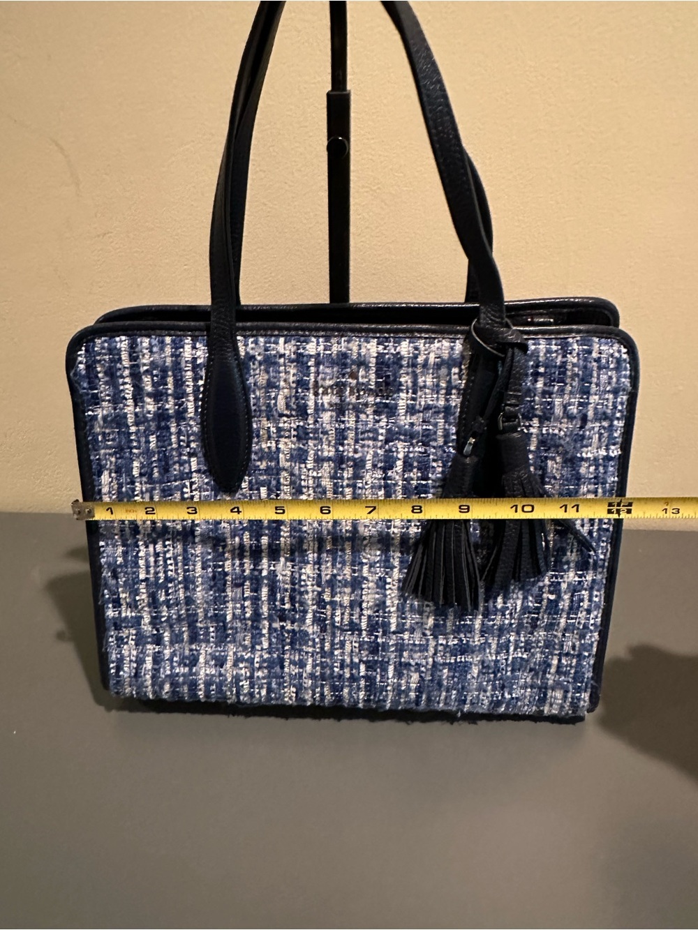 kate spade Rowe navy and white tweed tote with tassel - Picture 9 of 10